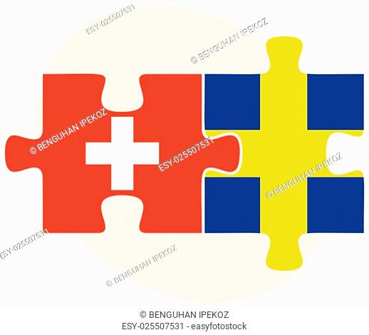 Switzerland and Sweden Flags in puzzle isolated on white background