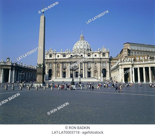 St Peter's Basilica and Square, including obelisk. Tourists, crowds, church