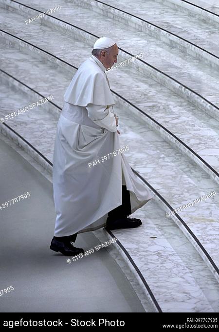 March 13, 2023 marks 10 years of Pontificate for Pope Francis. in the picture : Pope Francis during general audience at the Paul VI hall at the Vatican