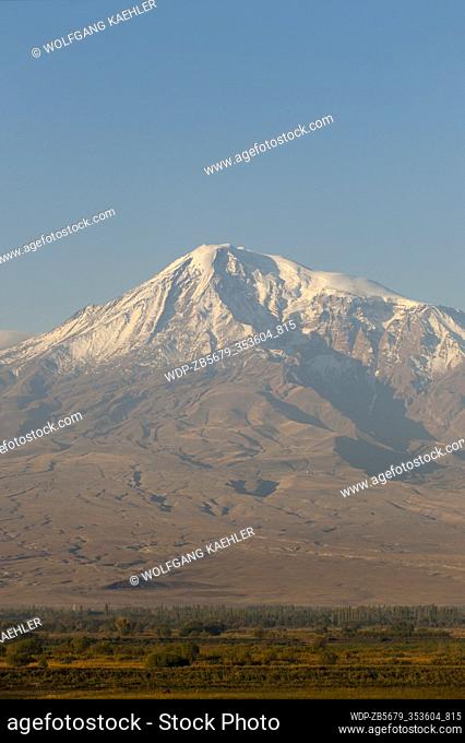View of Mount Ararat from Khor Virap, an Armenian monastery located in the Ararat plain in Armenia, near the closed border with Turkey