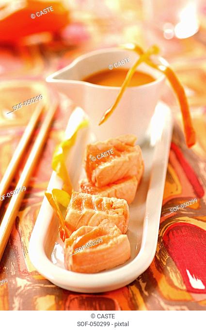 salmon tataki, creamed sea urchin roe