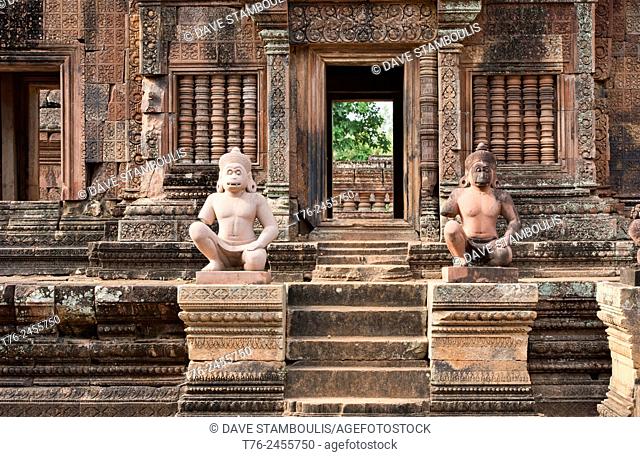 Monkey statues at the Banteay Srei temple at Angkor Wat in Siem Reap, Cambodia