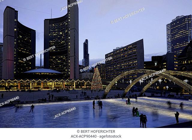 Christmas Lights and Christmas tree at Nathan Phillips square, Toronto City Hall, Toronto, Ontario, Canada