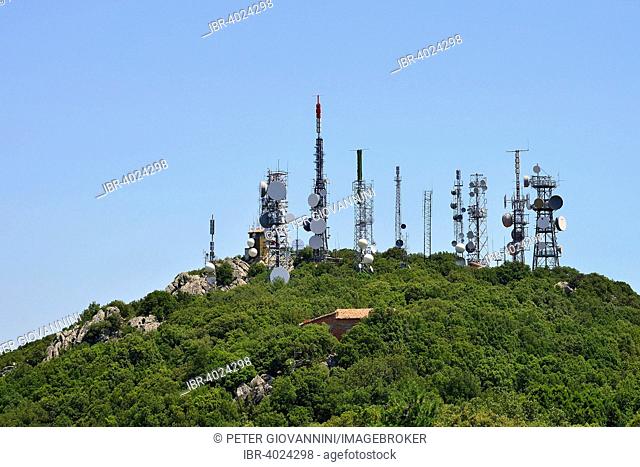 Transmitters on top of the Monte Ortobene, Nuoro, Nuoro Province, Sardinia, Italy