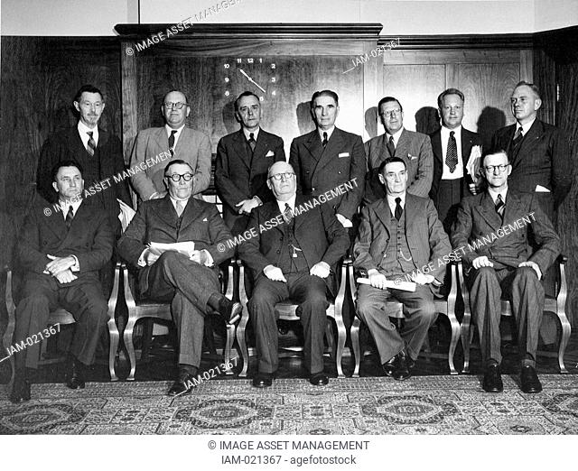 National party, Government of South Africa. Prime Minister Magnus Malan seated centre1948