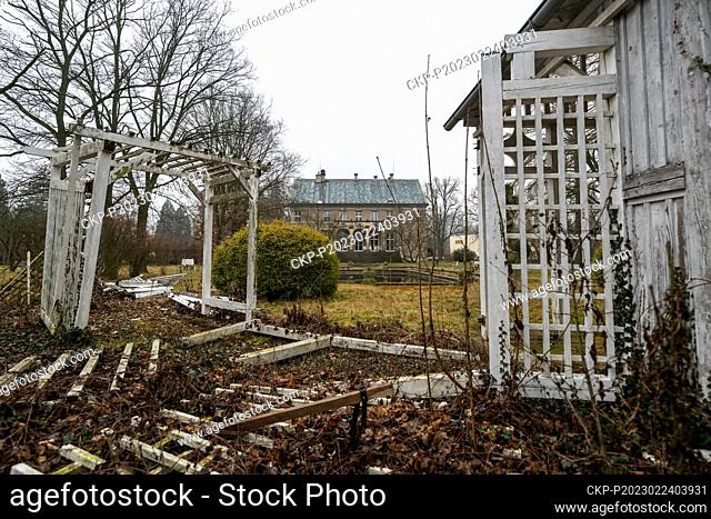 Garden with a crumbled gazebo of the listed Villa Cerych, February 24, 2023, Ceska Skalice, Nachod region. The Kaplicky creative centre will be established here