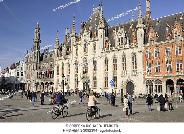 Belgium, West Flanders, Bruges, Grand-Place and the Provinciaal Hof or Provincial Palace