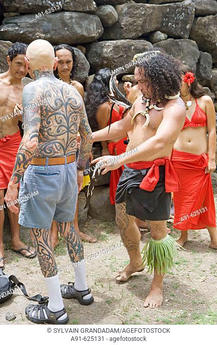 Stopover in Ua pou island, village of Hakahau, local artists performing marquesan danses with doctor Kai Kristensen. Cruise on Aranui III