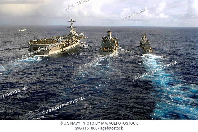 090206-N-7780S-470 PACIFIC OCEAN Feb  6, 2009 The aircraft carrier USS John C  Stennis CVN 74, left, and the Ticonderoga-class guided-missile cruiser USS...