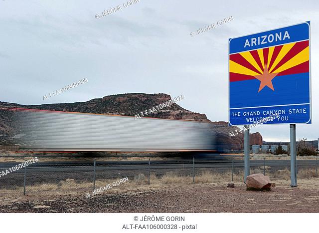 Arizona welcome sign along highway in Arizona, USA
