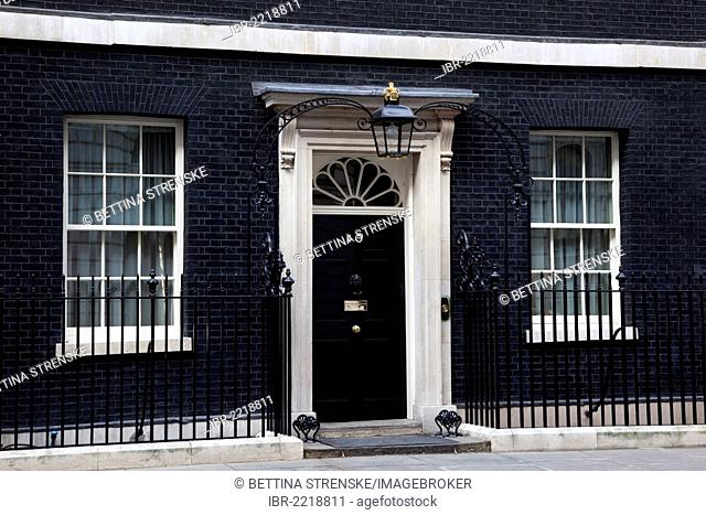 No. 10 Downing Street, front door, seat of the UK prime minister, London, England, United Kingdom, Europe