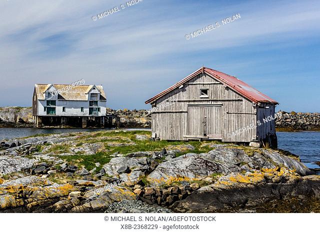 View of the small fishing village of Vellholmen, Smøla Island, Norway