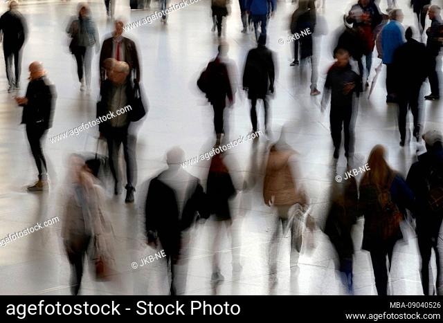 Germany, Bavaria, Munich, people, passers-by, pedestrians, out of focus, shadowy, blurred