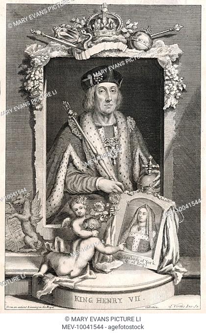 King Henry VII (1457 - 1509) with portrait of his queen, Elizabeth of York