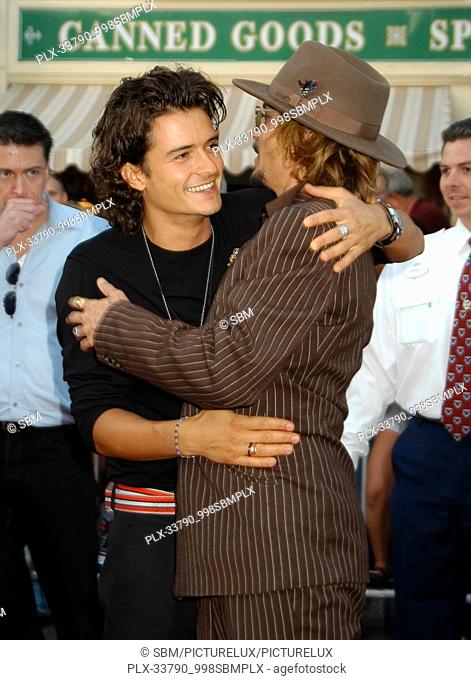 Orlando Bloom & Johnny Depp at the World Premiere of ""Pirates of the Caribbean: The Curse of the Black Pearl"", held at Disneyland, Anaheim, CA