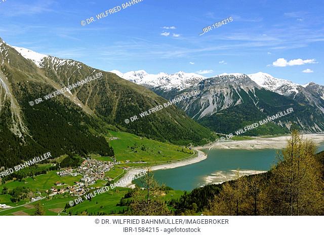 From the Reschenalm to Endkopf, 2627 m, above Lake Reschen reservoir, Vinschgau, Val Venosta, South Tyrol, Italy, Europe