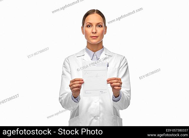 female doctor with prescription blank