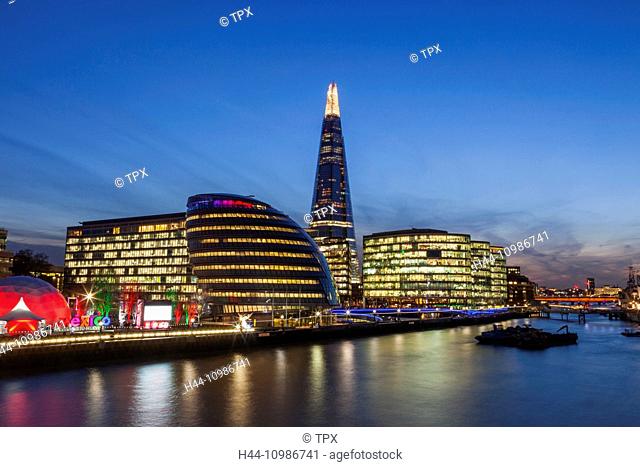 England, London, The Shard and Southwark Area Skyline from Tower Bridge