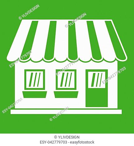 Shop icon white isolated on green background. Vector illustration