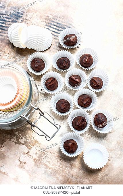Chocolate truffles in baking cups