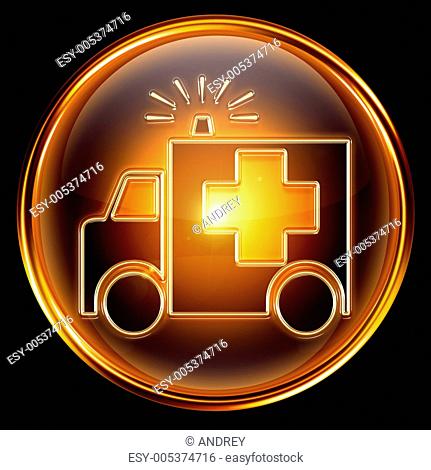 First aid icon golden, isolated on black background
