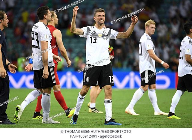 after end of the game: Freude bei Thomas Mueller (Germany). GES / Football / World Championship 2018 Russia: Germany - Sweden, 23.06