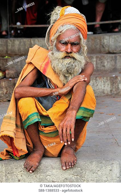 Sadhu at the ghat by the Ganges River
