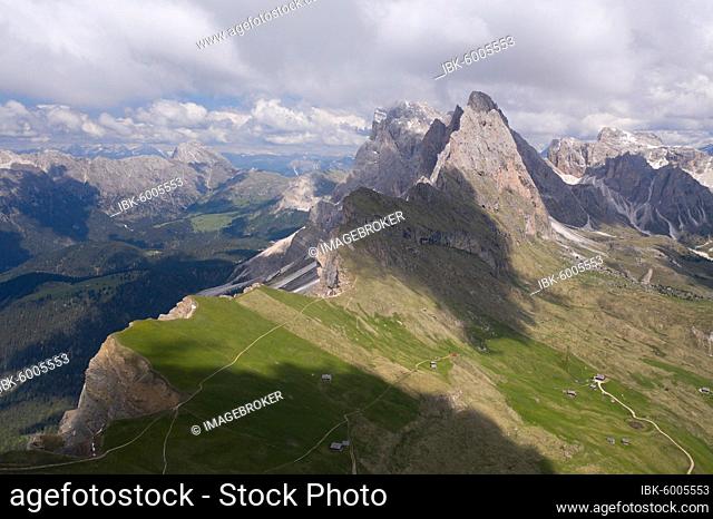 Aerial view, Seceda, Sankt Ulrich, South Tyrol, Italy, Europe