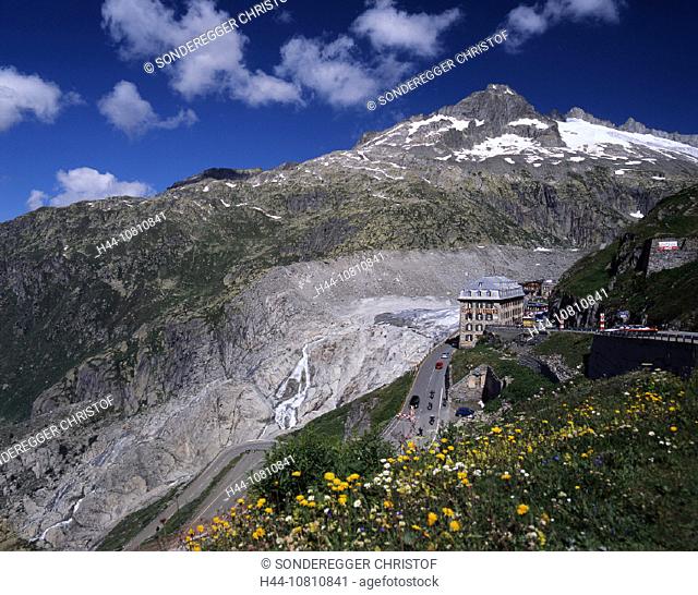Alps, Hotel Belvedere, Furka, Furkapass, glacier, hotel, ice, moraine, mountain, mountains, nature, pass, Rhone Glac