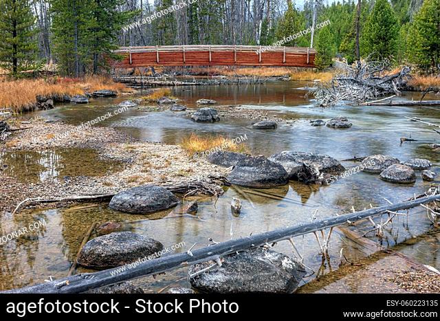 Large rocks in the water of redfick creek near Stanley, Idaho