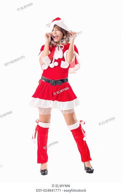 Attractive Christmas lady of Asian woman, full length portrait