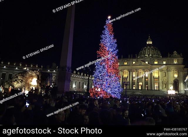 Presentation ceremony of the Nativity scene and the lighting of the Christmas tree in St. Peter square at the Vatican.(Vatican city) 9 December 2023