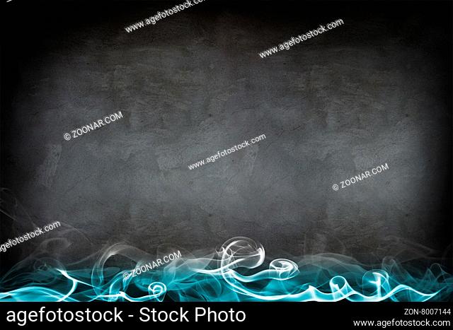 Abstract blue smoke on gray background wall