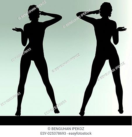 Vector Image - woman silhouette with hand gesture think