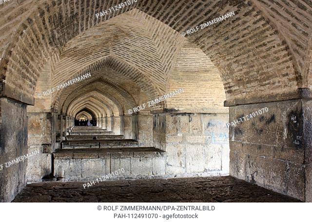 Iran - Isfahan (Esfahan), capital of the province of the same name, interior view of the 33-arch bridge. The bridge is 290 meters long and was built as a...