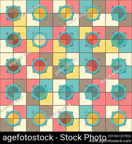 Colorful geometric pattern with squares and circles. Algorithmic digital art