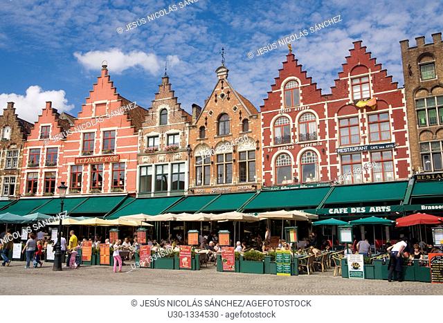 Typical houses in Market Square, in the medieval town of Brugge, listed World Heritage Site by UNESCO  Flanders  Belgium