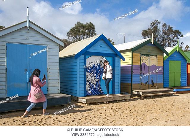 Bathing boxes on Dendy Street Beach, Brighton, Port Phillip Bay, Melbourne