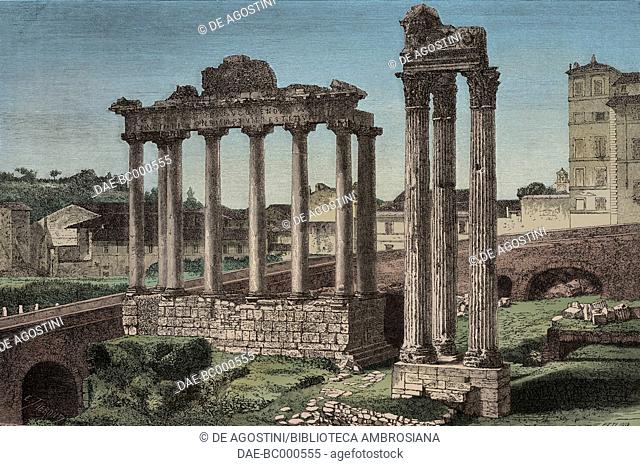 Temple of Fortuna or Juno Moneta, Roman Forum, drawing by Emile Therond (1821-?) from a photograph, from Rome by Francis Wey (1812-1882), Italy