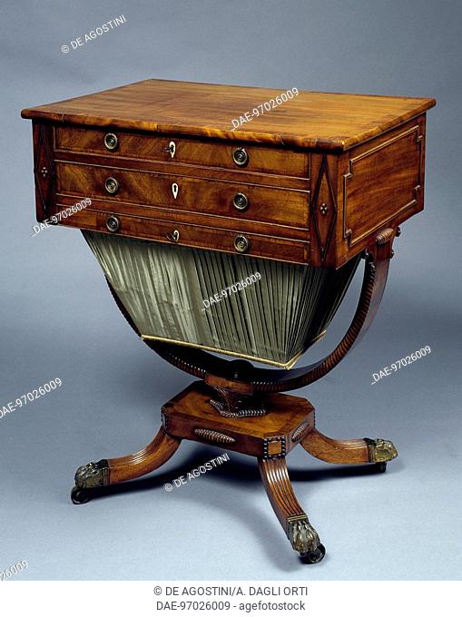 Regency style mahogany work table, ca 1810. United Kingdom, 19th century.  Private Collection