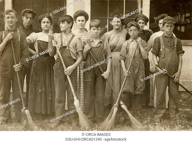 Portrait of Group of Sweepers and Doffers at Cotton Mill, Winchendon, Massachusetts, USA, circa 1911