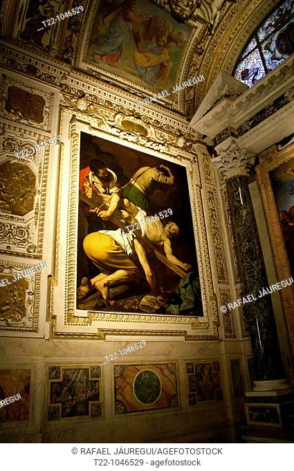 Roma Italia  Cuadro de la Crusifixión de Pedro en el interior de la Iglesia de Santa María del Popolo del pintor Caravaggio