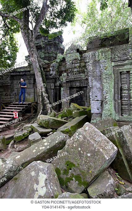 Ruins of Ta Prohm temple in Angkor Wat, Siem Reap, Cambodia. Ta Prohm is the modern name of the temple at Angkor, Siem Reap Province, Cambodia