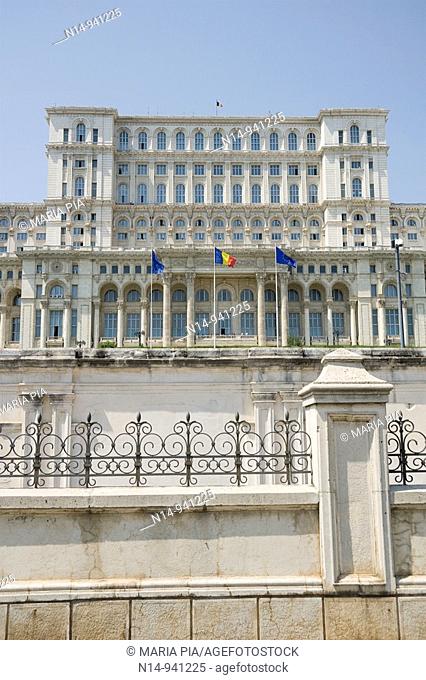 Fachade of The Palace of Parliament, Casa Poporului (House of the People), Bucharest. Romania