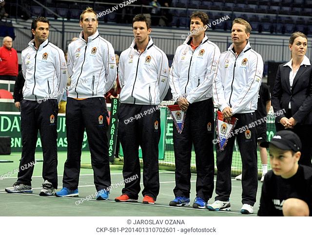 Netherlands tennis players (left to right) Jean-Julien Rojer, Thiemo De Bakker, Igor Sijsling, Robin Haase and captain Jan Siemerink before the first round...