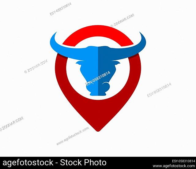 Red pin location with bull head inside