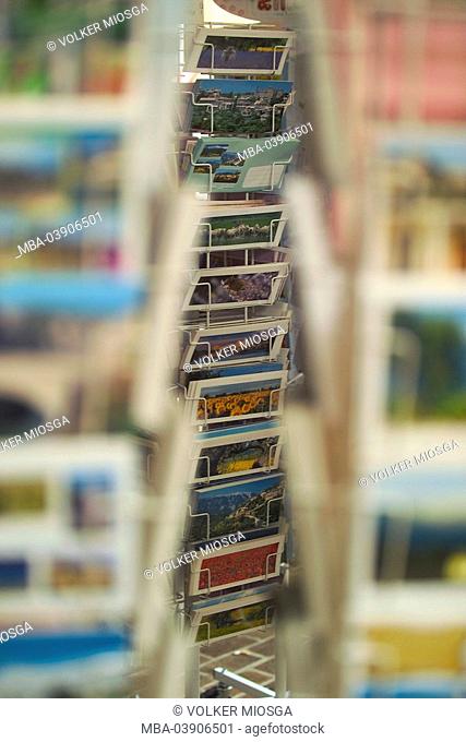 France, Provence, Vaison-la-Romaine, souvenir-stand, sale, postcards, detail, souvenir-business, business, sale, souvenirs, selectors, opinion-cards, mail