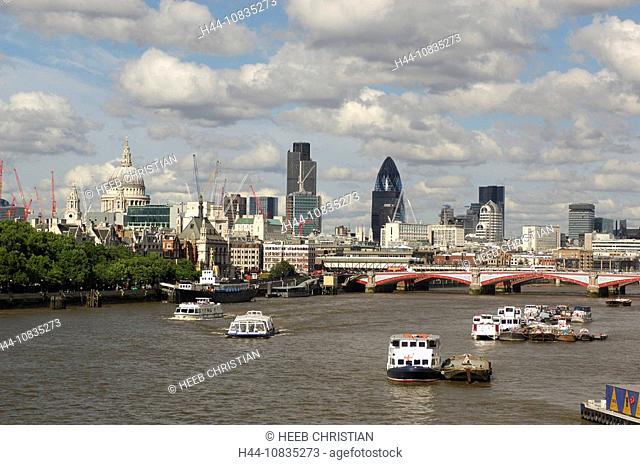 UK, London, Thames River, City, Great Britain, Europe, England, skyline, boats, ships