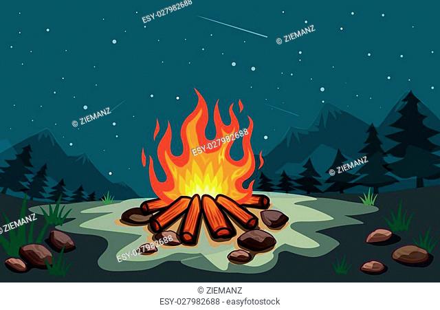 bonfire in the forest at night cartoon vector, Vecteur de Stock, Vecteur et  Image Low Budget Royalty Free. Photo ESY-027982688 | agefotostock