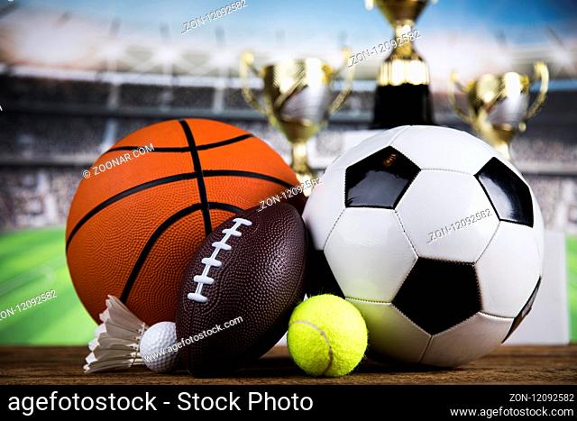Cups of winners award, Sport equipment and balls